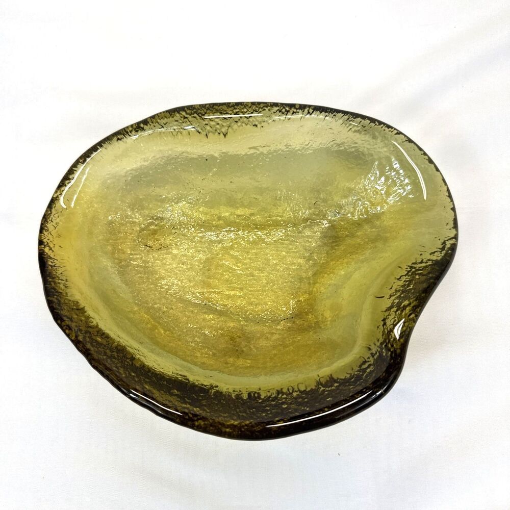 VTG Blenko MCM Amber Thick Glass Free Form Amoeba Shape Bowl Ashtray Dish Kidney